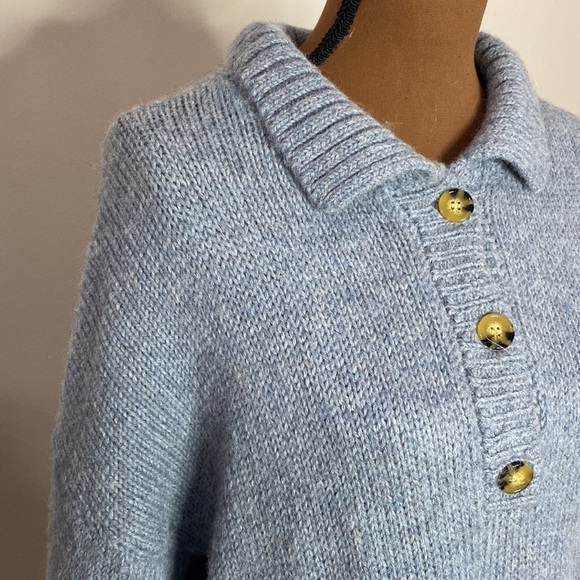 Reformation Belvedere baby alpaca oversized Henley sweater in blue size S - Picture 13 of 15